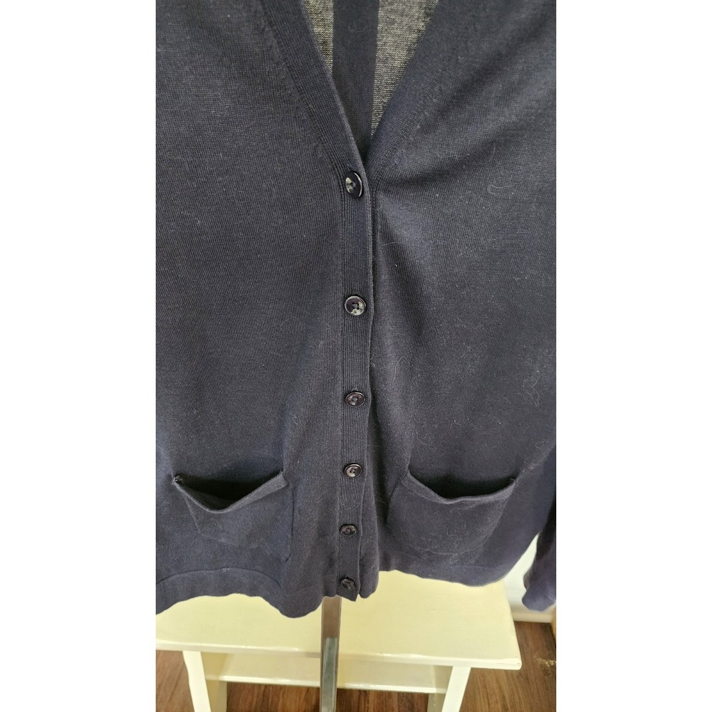 Talbots Navy Blue V-Neck Button Front Cardigan Sweater Pockets S Nautical Casual - Picture 6 of 11